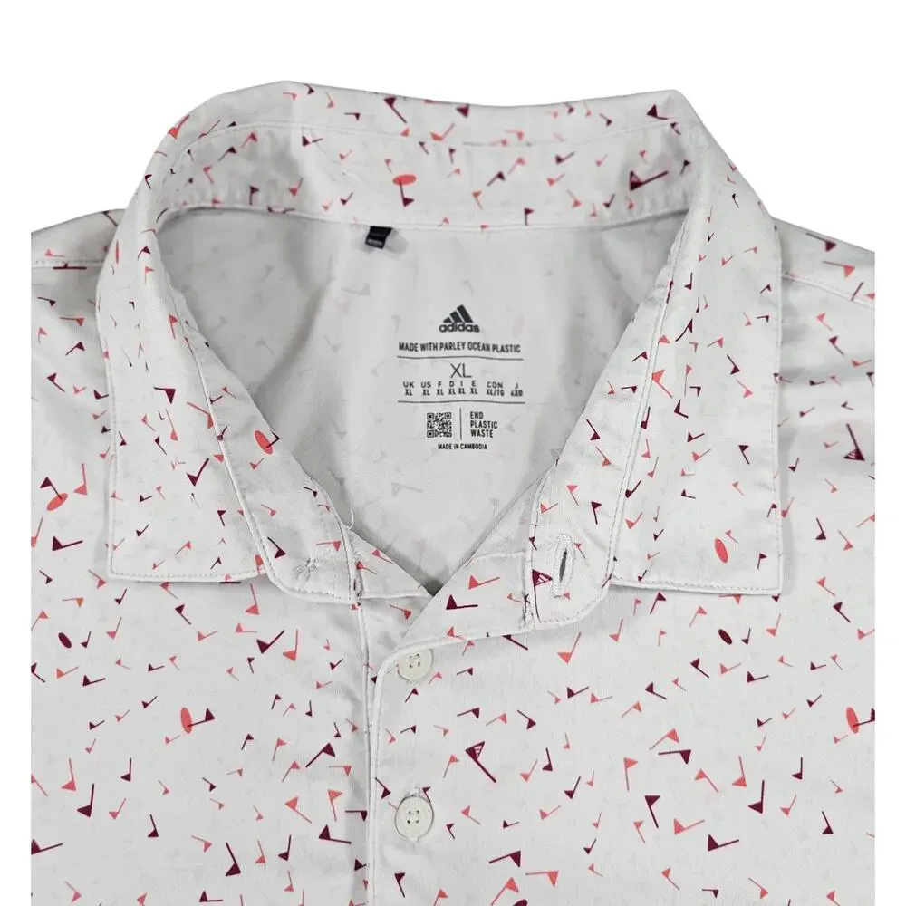 Adidas Primeblue Golf Polo XL White Burgundy Red Flag Print Parley Globe - Picture 3 of 9